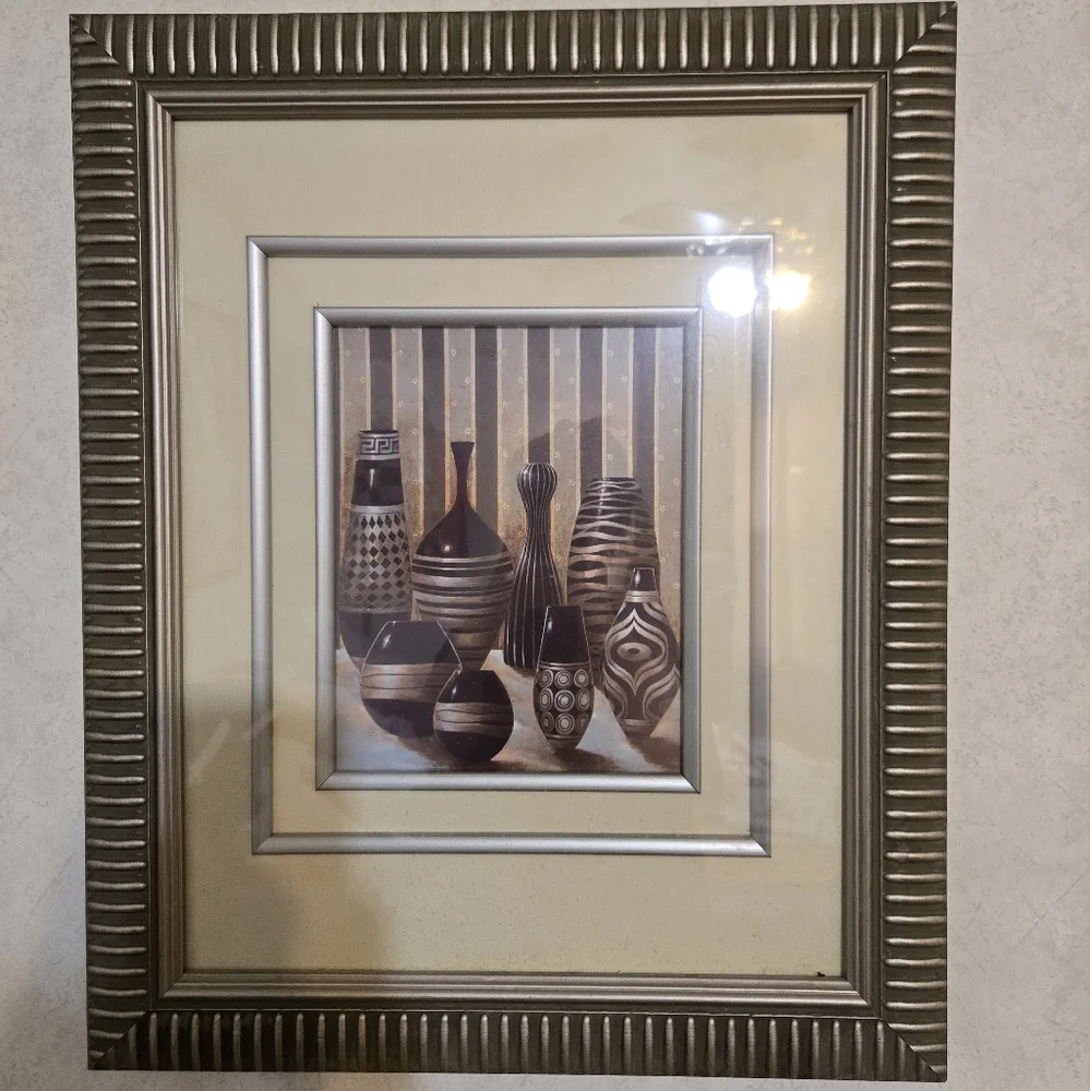 DOUBLE MATTED FRAMED ART POTTERY VASES   Heavy Piece